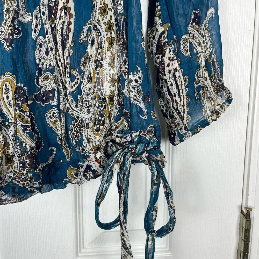 Lucky Brand Boho Western Semi-Sheer Paisley Print Peasant Blouse Top 3X - Picture 3 of 8